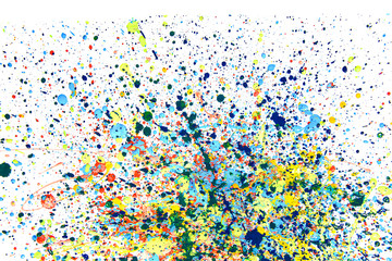 Abstract paint splashes and drops isolated on white background. Colorful  spots of gouache paint..