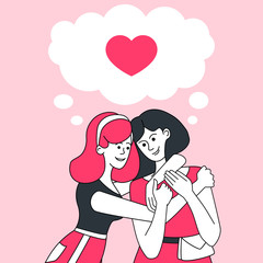 Smiling and hugging girls banner design template