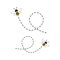Pčela leti točkastom rutom izoliranom na bijeloj pozadini