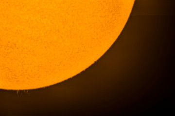 An amazing astronomical event, Planet Mercury transit over the Sun surface, 11th November 2019. We can see the tiny size of Mercury compare to the Sun disk and Sun flares on an H Alpha telescope view

