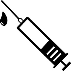 Black medical syringe, hypodermic needle, Inject needle concept of vaccination, injection. Trendy flat style. vector illustration. Drug dose business concept. Symbol web site design, logo, app, UI. 
