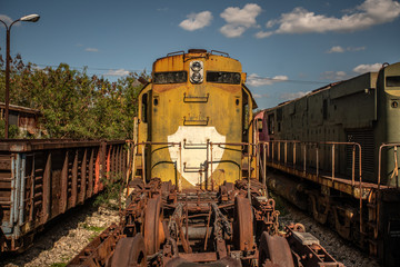 Fototapeta na wymiar Yellow Antique locomotive wide