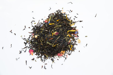 tea leafs on a white background