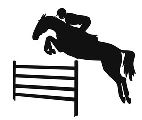 Show jumping competitions, overcoming obstacles, silhouette