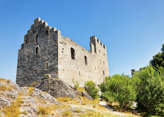 Stone Ruins of Tourbillon castle at Sion, Canton Valais, Switzerland.