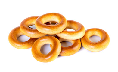Small dry bagels, small rolls on a white background