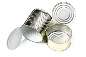 Empty tin cans close up on a black background