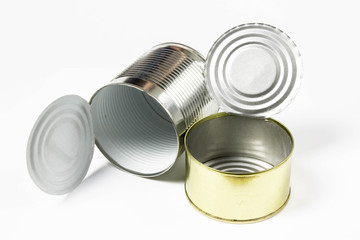 Empty tin cans close up on a black background