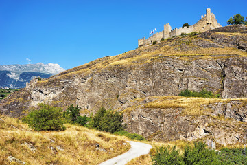 Tourbillon castle at the hill in Sion, Canton Valais, Switzerland.