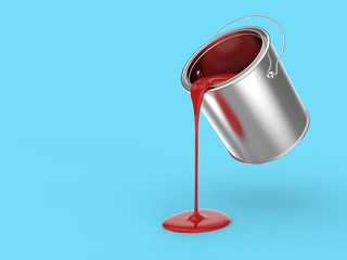 Steel Paint Bucket Pouring Red Paint