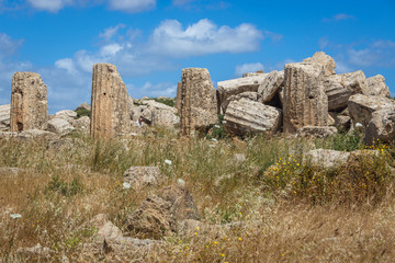 Ruins of Temple F in Selinunte also called Selinus - ancient city on Sicily Island in Italy