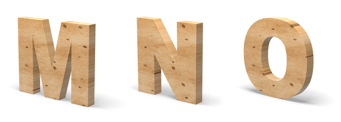 3D Letters M, N, O, Cut out of Wood