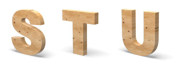3D Letters S, T, U, Cut out of Wood