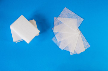 White napkins top view. A set of cosmetic tools for manicure and pedicure