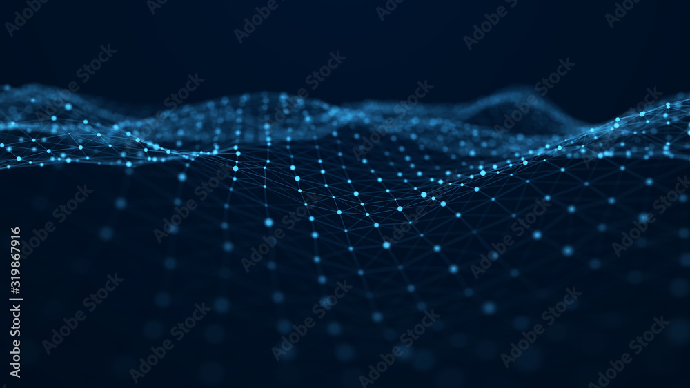 Aufkleber Big data visualization 3D. Technology wave. Analytics representation. Digital background. 3d rendering.