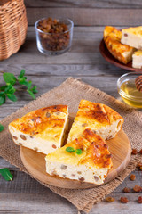 Cottage cheese casserole with raisins