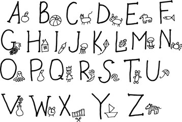 Cartoon alphabet. Cute letters signs and symbols for school children and children vector