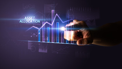 Hand touching ASSET ALLOCATION button, business concept