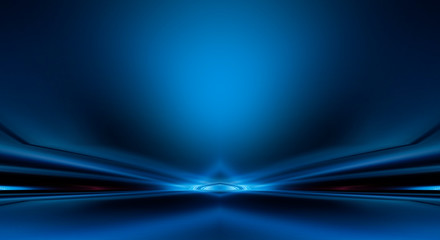 Abstract blue neon background. Rays and lines, abstract light.