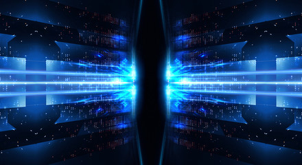 Abstract blue neon background. Rays and lines, abstract light.