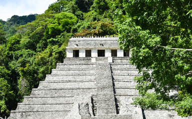 Fototapeta na wymiar Mayan pyramid on the grounds in Palenque