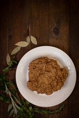 Vegan meat seitan made with vital wheat gluten, herbs and spices