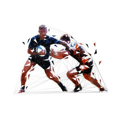 Rugby players, low poly vector illustration. Isolated geometric drawing
