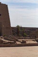 Fototapeta premium Luxor Governorate, Egypt, Karnak Temple, complex of Amun-Re. Embossed hieroglyphics on columns and walls.