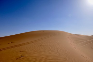 Fototapeta na wymiar Sand dune with interesting shades and texture in Sahara during midday sun, Morocco, Africa