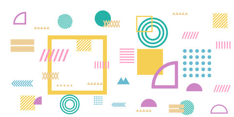 Memphis simple colorful yellow green pink abstract circle line rectangle box arrow cross mountain river pie egypt basic shape background for shirt. Suit for pattern and presentation background.