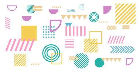 Memphis simple colorful yellow green pink abstract circle line rectangle box arrow cross mountain river pie egypt basic shape background for shirt. Suit for pattern and presentation background.