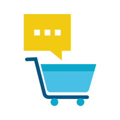 shopping cart market with speech bubble