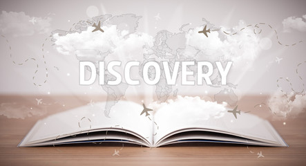 Open book with DISCOVERY inscription, vacation concept