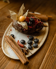 chocolate cake with berries