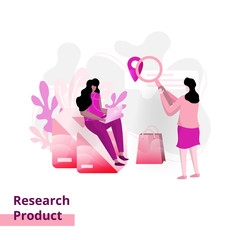 Obraz na płótnie Canvas Landing Product Research page, the concept of women in discussion, can be used for landing pages, web, UI, banners, templates, backgrounds, flayer, posters.