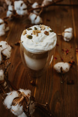 cup of coffee with cream and chocolate