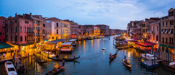 Venice canal panorama at night august 2019