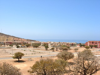 Fototapeta na wymiar Plage de Taghazout Maroc avant aménagement du littoral
