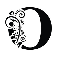 letter O. Vintage black flower ornament initial letters.  Alphabet. Logo vector 