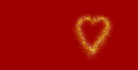 Gold sparkling valentines heart with red background