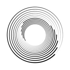 Black abstract stripes in round form. Geometric art. Design element for border frame, logo, tattoo, sign, symbol, web pages, prints, posters, template, monochrome pattern and abstract background