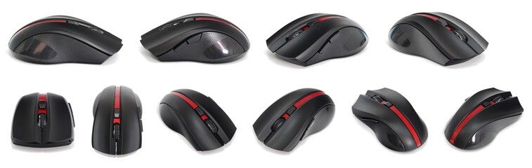 Gaming black computer mouse isolated on white background.