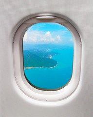 View window airplane with island in phuket
