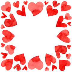 Watercolor isolated illustrated red hearts love pattern set for Valentine's day. Design for cards.
