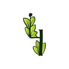 Green Doodling Eco Alphabet Four Number Sign.Type with Leaves. Isolated Latin Uppercase. Typography Bold Spring Letter or Doodle abc Characters for Monogram Words and Logo.