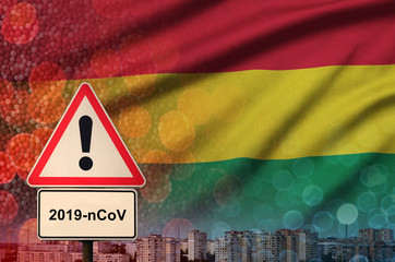 Bolivia flag and Coronavirus 2019-nCoV alert sign. Concept of high probability of novel coronavirus...
