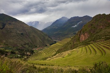 Pisac ruins in Sacred Valley near Cusco in Peru