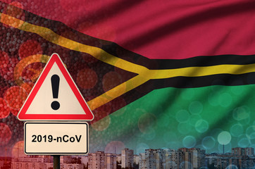 Vanuatu flag and Coronavirus 2019-nCoV alert sign. Concept of high probability of novel coronavirus...