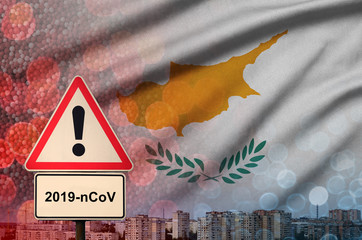 Cyprus flag and Coronavirus 2019-nCoV alert sign. Concept of high probability of novel coronavirus...