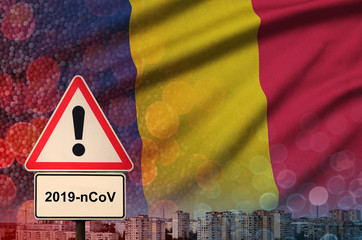 Chad flag and Coronavirus 2019-nCoV alert sign. Concept of high probability of novel coronavirus...